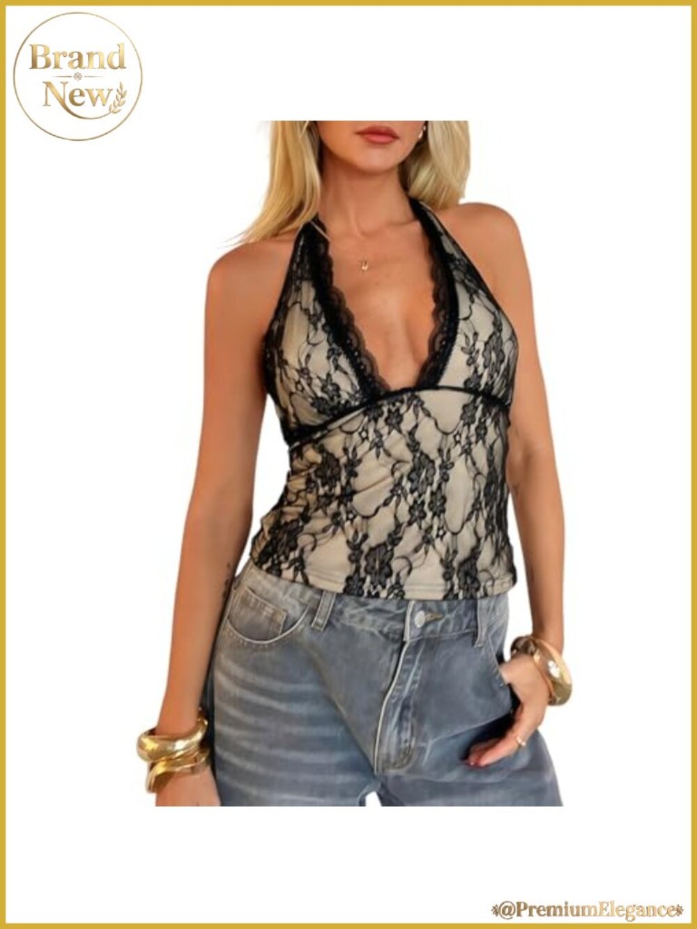 Women's Floral Lace Halter Top Deep V Neck Backless Y2K Coquette Sleeveless